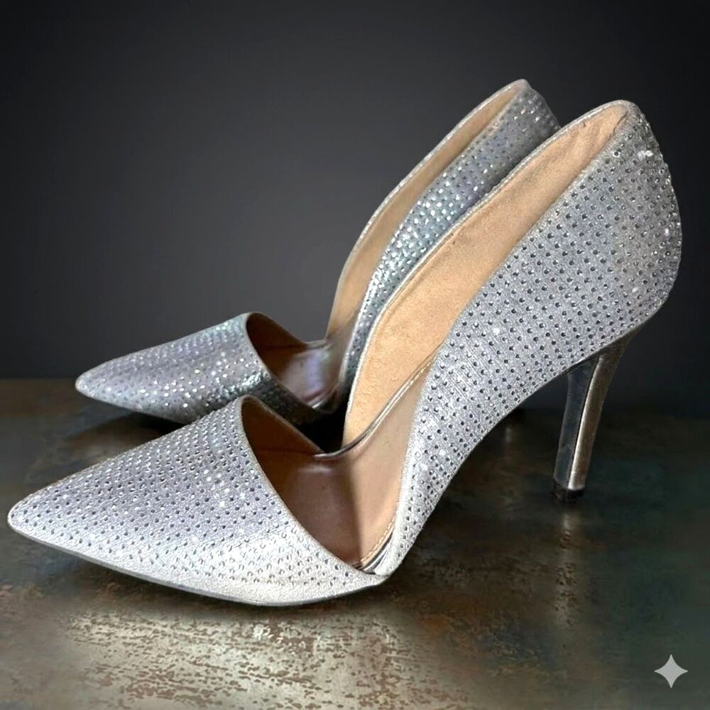 MIA Pointed Toe Pumps 8.5 High Heels Blingy Party Formal Wedding Silver Ciana